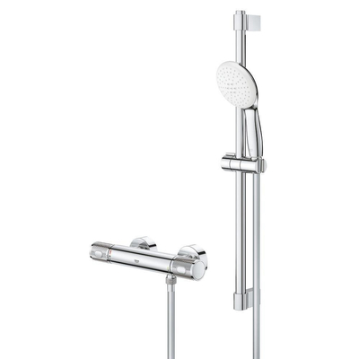 GROHE Grohtherm 1000 Performance Ensemble de douche - mitigeur thermostatique - avec rosaces - avec ensemble de douche - 60cm - douchette ronde - 2 types de jets - flexible de douche lisse - chrome