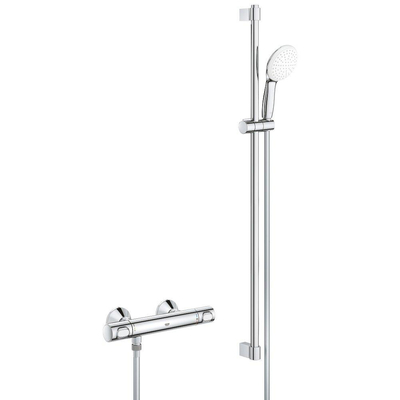 GROHE Grohtherm 500 Ensemble de douche - mitigeur de douche thermostatique - avec ensemble barre de douche - 90cm - douchette à main ronde - 3 types de jet - flexible de douche lisse - chrome