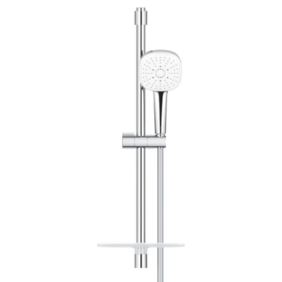 GROHE Tempesta 110 Cube Ensemble de douche mortier jointuresant - 60cm - douchette carrée - 3 types de jet - flexible de douche lisse - avec porte-savon - chrome