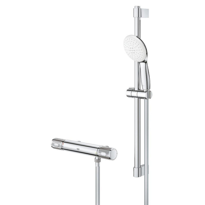 GROHE Grohtherm 1000 Performance Ensemble de douche - robinet de douche thermostatique - avec ensemble de barre de douche Tempesta - douchette à main ronde - 2 types de jets - flexible de douche lisse - chrome