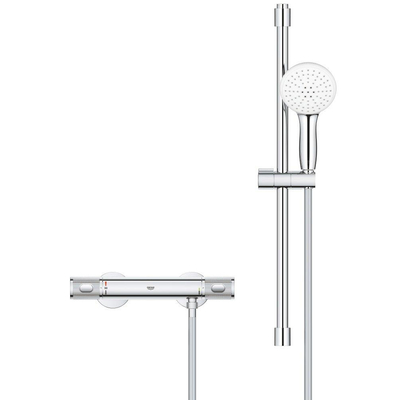 GROHE Grohtherm 1000 Performance Doucheset - thermostatische douchekraan - met rozetten - met glijstangset - 60cm - ronde handdouche - 2 straalsoorten - gladde doucheslang - chroom TWEEDEKANS