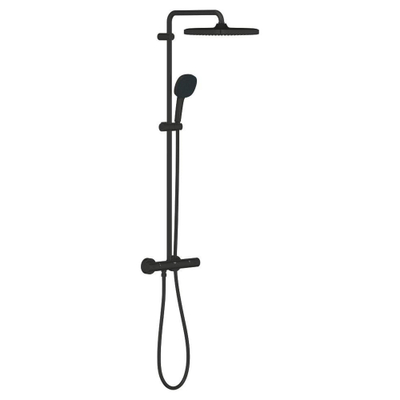 GROHE Tempesta 250 Cube Regendoucheset - hoofddouche 25cm - vierkante handdouche - 2 straalsoorten - met thermostaatkraan - matte black (zwart)