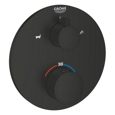 Grohe Grohtherm Badmengkraan - afdekset - thermostatisch - 2 uitgangen - met omstelling - rond - matte black (mat zwart)