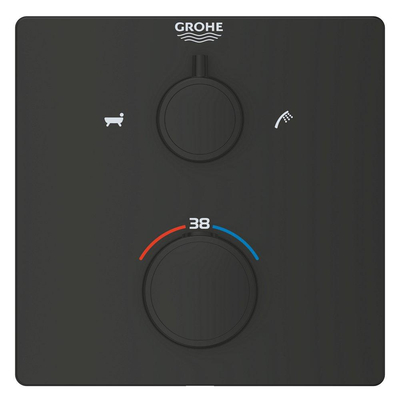 Grohe Grohtherm Badmengkraan - afdekset - thermostatisch - 2 uitgangen - vierkant - matte black (mat zwart)