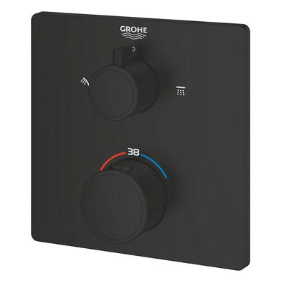 Grohe Grohtherm Douchemengkraan - afdekset - thermostatisch - 2 uitgangen - vierkant - matte black (mat zwart)