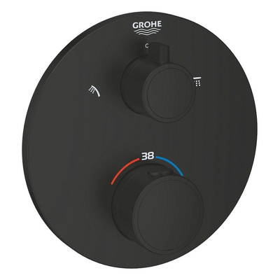 Grohe Grohtherm Douchemengkraan - afdekset - thermostatisch - 2 uitgangen - met omstelling - rond - matte black (mat zwart)