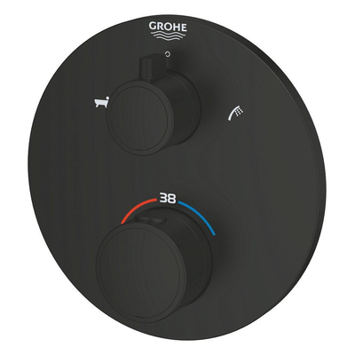 Grohe Grohtherm Badmengkraan - afdekset - thermostatisch - 2 uitgangen - met omstelling - rond - matte black (mat zwart)