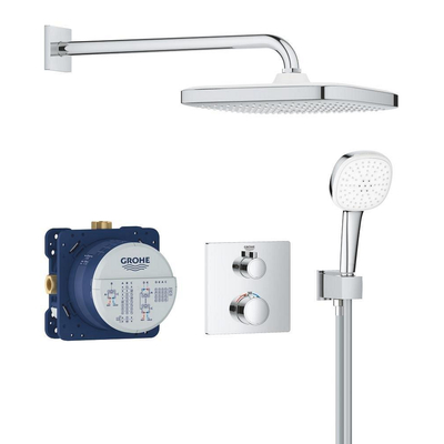 Grohe Grohtherm ensemble de douche pluie apparent – thermostatique – bras de plafond 38 cm – chrome