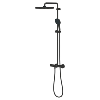 GROHE Tempesta 250 Cube Regendoucheset - hoofddouche 25cm - vierkante handdouche - 2 straalsoorten - met thermostaatkraan - matte black (zwart)