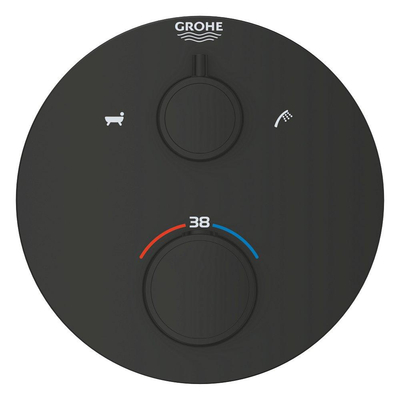 Grohe Grohtherm Badmengkraan - afdekset - thermostatisch - 2 uitgangen - met omstelling - rond - matte black (mat zwart)