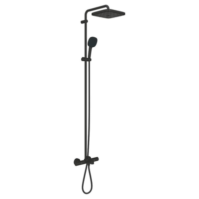 Grohe Tempesta 250 Cube Douche pluie - 164.1cm - pomme de douche 25cm - douchette carrée - 2 jets - thermostatique - noir mat