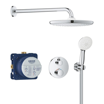Grohe Grohtherm ensemble de douche pluie apparent – thermostatique – bras mural courbé – chrome