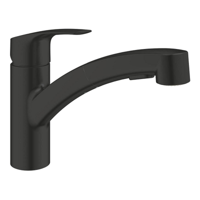 GROHE Eurosmart Ensemble de robinet de cuisine - 22,7 cm - bec pivotant - 2 types de jets - distributeur de savon - noir mat