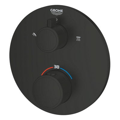 Grohe Grohtherm Douchemengkraan - afdekset - thermostatisch - 2 uitgangen - met omstelling - rond - matte black (mat zwart)