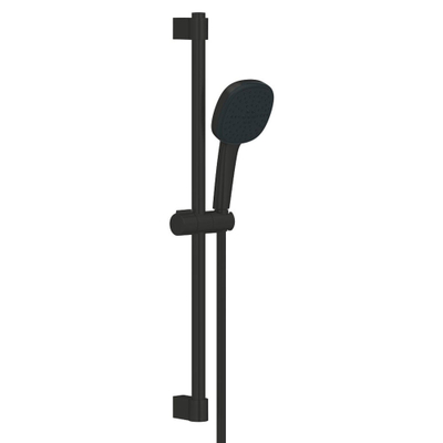GROHE Tempesta Cube 110 Ensemble barre de douche - 60cm - douchette carrée - 2 types de jets - flexible de douche lisse - noir mat