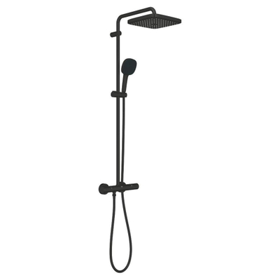 GROHE Tempesta 250 Cube Regendoucheset - hoofddouche 25cm - vierkante handdouche - 2 straalsoorten - met thermostaatkraan - matte black (zwart)