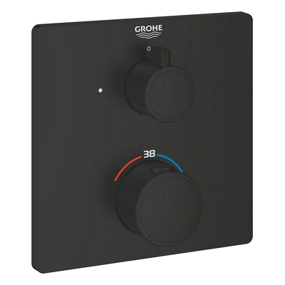 Grohe Grohtherm Mengkraan - afdekset - thermostatisch - 1 uitgang - vierkant - matte black (mat zwart)