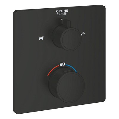 Grohe Grohtherm Badmengkraan - afdekset - thermostatisch - 2 uitgangen - vierkant - matte black (mat zwart)