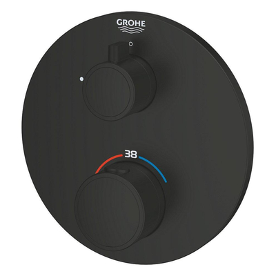 Grohe Grohtherm Mengkraan - afdekset - thermostatisch -1 uitgang - rond - matte black (mat zwart)