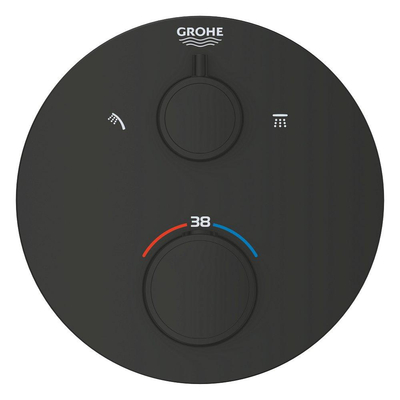 Grohe Grohtherm Douchemengkraan - afdekset - thermostatisch - 2 uitgangen - met omstelling - rond - matte black (mat zwart)