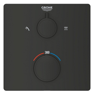 Grohe Grohtherm Douchemengkraan - afdekset - thermostatisch - 2 uitgangen - vierkant - matte black (mat zwart)