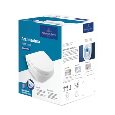 Villeroy & Boch Architectura Pack combiné WC mural M - 35x48x35,5cm - chasse profonde Twistflush - avec abattant softclose et quickrelease - blanc