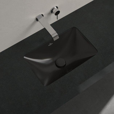 Villeroy & Boch Loop & Friends onderbouwwastafel - 45x28cm - zonder kraangat - met overloop CeramicPlus - Pure Black (zwart)