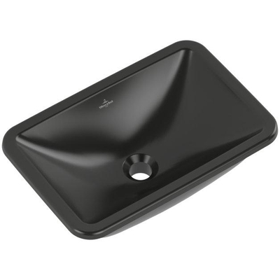 Villeroy & Boch Loop & Friends onderbouwwastafel - 45x28cm - zonder kraangat - met overloop CeramicPlus - Pure Black (zwart)