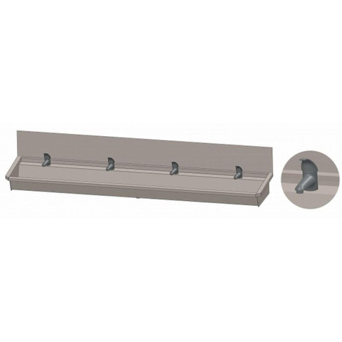 Intersan Sanilav auge de lavage avec crédence 240cm avec 4 robinets mélangeurs monocommande inox 304 GA32432