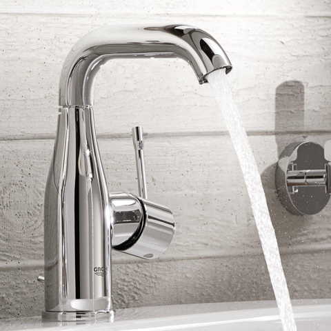 GROHE Essence New Robinet de lavabo 1 trou M size avec bec haut tournant et tirette EcoJoy avec carteouche 28mm chrome 0442574
