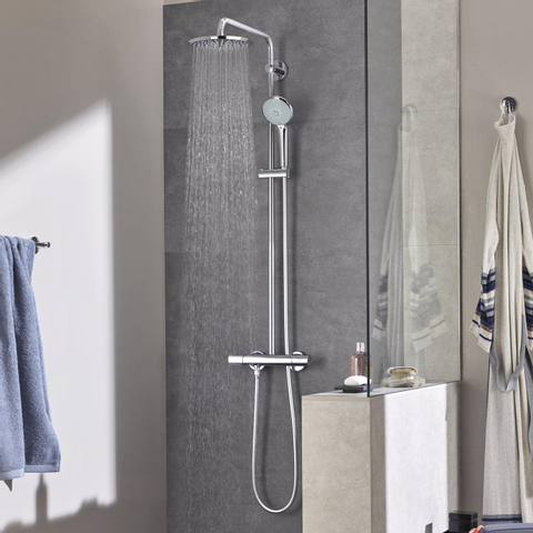 Grohe Euphoria System 210 opbouw regendoucheset – thermostatisch – Ø21 cm hoofddouche – 45 cm draaibare douchearm – chroom 0436201
