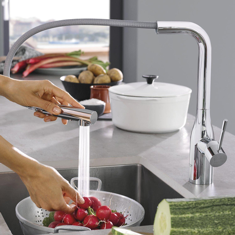 GROHE Essence Mitigeur de cuisine avec bec L et dual spray extractible chrome 0467941