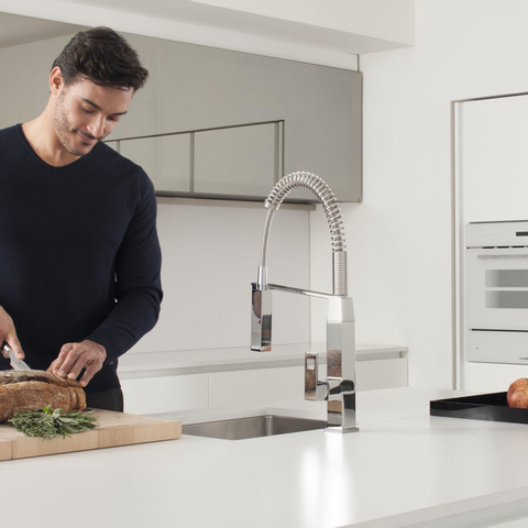 GROHE Eurocube Mitigeur de cuisine avec bec medium monotrou avec douchette professionnelle chrome 0438105
