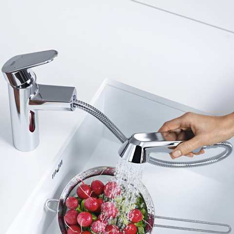 GROHE Eurodisc Cosmopolitan Mitigeur de cuisine - bas - bec extractible - chromé 0430422