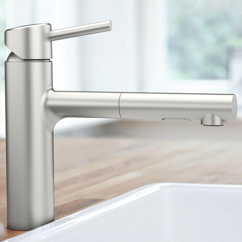 GROHE Concetto Mitigeur de cuisine avec bec medium monotrou avec mousseur extractible Dual Spray inox 0467944