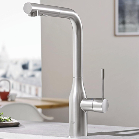 Grohe Essence New Keukenkraan - hoog - uittrekbare l uitloop - 2 straalsoorten - Brushed Supersteel (RVS) 0467942