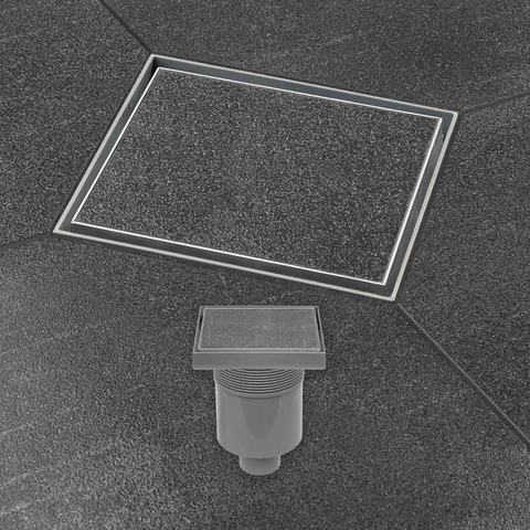 Easy Drain Aqua Quattro Tegel vloerput met ABS afwerkdeel/RVS betegelbaar rooster en uitloop verticaal 15x15cm inbouwdiepte 117 155mm waterslot 50mm OUTLETSTORE STORE44344