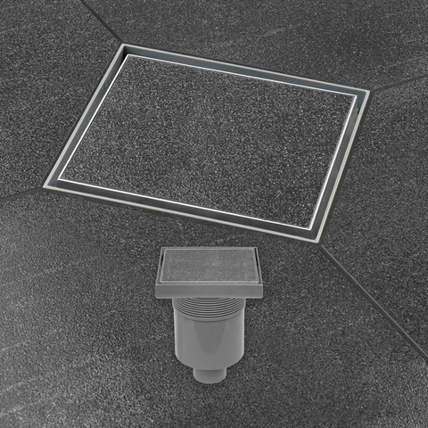 Easy Drain Aqua Quattro Tegel vloerput met ABS afwerkdeel/RVS betegelbaar rooster en onderuitloop 15x15cm inbouwdiepte 117 155mm waterslot 50mm TWEEDEKANS OUT8840