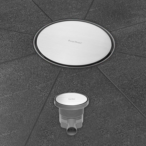 Easy Drain Aqua Round siphon de sol avec élément de finition en ABS avec grille en inox et sortie latérale Ø15cm profondeur d''encastrement 72 108mm garde d''eau 50 à 25mm AQUA RDX15 MSI6 2302711