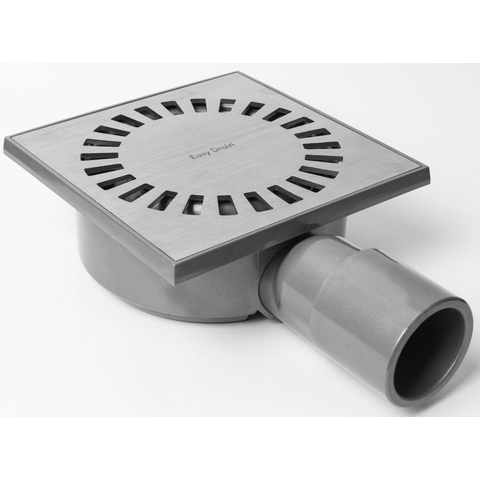 Easy Drain Aqua Compact siphon de sol avec corps de siphon en ABS grille inox et sortie latérale 15x15cm profondeur d’encastrement 60mm incl. sortie réglable Ø50/Ø40m 2302765