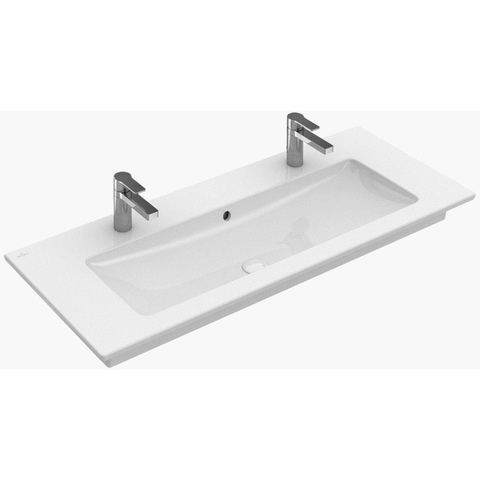 Villeroy & Boch venticello Meubelwastafel wasbak midden - 2 kraangaten - 100x50cm overloop CeramicPlus - White Alpine (glans wit) 1025117