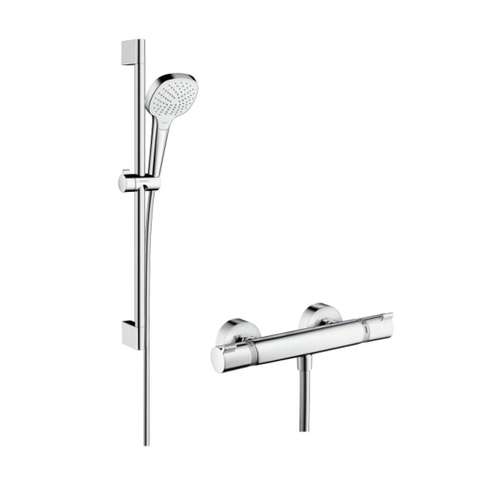 Hansgrohe Croma Select E Doucheset - glijstangset - croma select e vario - handdouche 65cm - Ecostat Comfort douchekraan - thermostatisch - wit/chroom 0605337