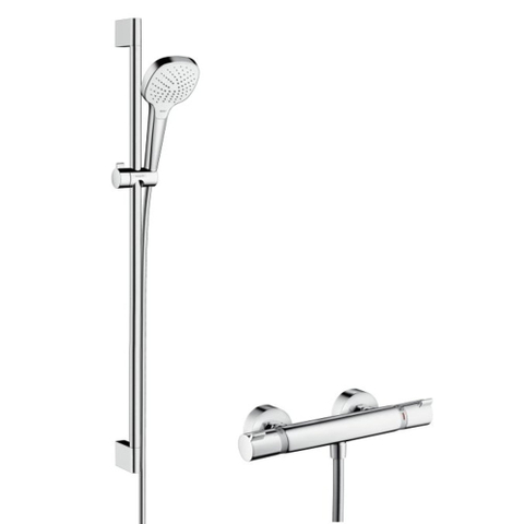 Hansgrohe Croma Select E Doucheset - glijstangset - croma select e vario - handdouche 90cm - Ecostat Comfort douchekraan - thermostatisch - wit/chroom 0605338