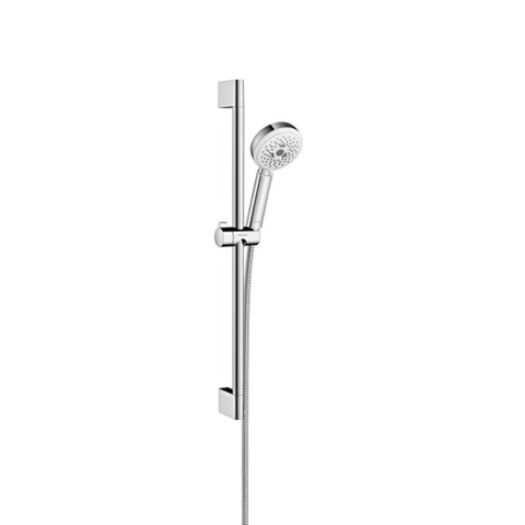 Hansgrohe Crometta 100 Ensemble de douche 65cm avec douchette à main Crometta 100 Multi avec flexible de douche MetaflexC 160cm blanc/chrome 0605358