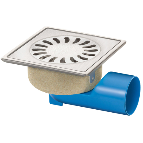 Van den Berg Siphon de sol en inox avec sortie latérale/inférieure 50mm 126x126mm faible hauteur de montage garde d'eau 30mm SW55360