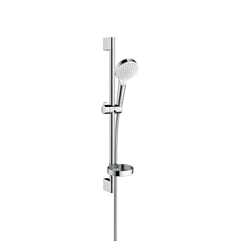 Hansgrohe Crometta Glijstangset - met Crometta Vario - handdouche - met 2 straalsoort - met Casetta zeepschaal 65c - wit chroom SW73216