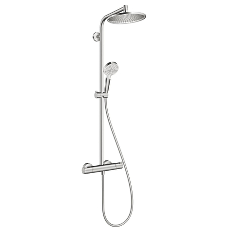Hansgrohe Crometta s 240 - 1jet - showerpipe: - met Ecostat - 1001 CL douchekraan thermostatischHOH=15cm - met S - 24 - thermostaat - hoogglans chroom SW73210