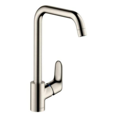 Hansgrohe Focus E2 keukenkraan met hoge draaibare uitloop instelbaar 110 150 en 360 RVS look 0605550