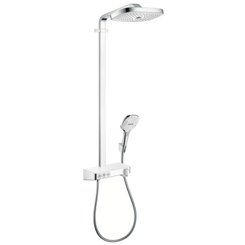 Hansgrohe Raindance Select E 300 - showerpipe: - met Showertablet - 300 opbouwkraan - thermostatisch - met handdouche - 3jet en hoofddouche - 3jet wit/chroom - thermostaat - wit chroom 0452234