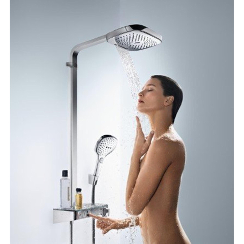 Hansgrohe Raindance Select E 300 - showerpipe: - met Showertablet - 300 opbouwkraan - thermostatisch - met handdouche - 3jet en hoofddouche - 3jet - thermostaat - hoogglans chroom 0452232
